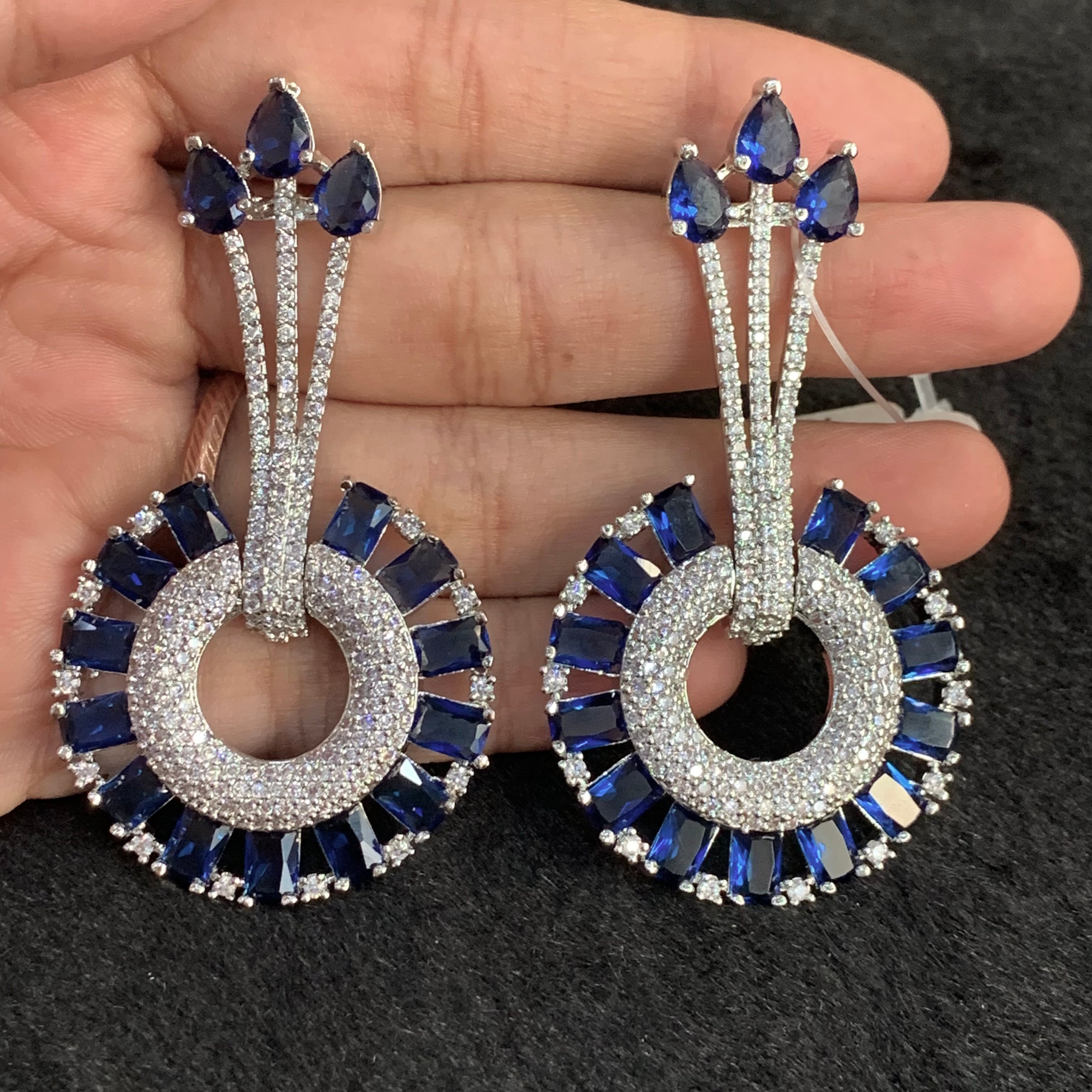 Dark Blue Crystal Teardrop Gold Earrings | Bridal Bridesmaid Jewelry -  Glitz And Love